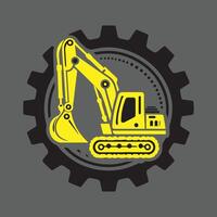 An excavator is shown in a gear wheel vector