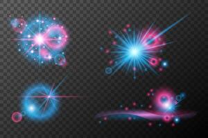 set of glowing blue and pink stars and sparkles on background vector