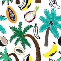 tropical fruit and palm tree pattern vector