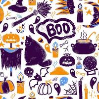 seamless pattern with halloween icons and symbols vector