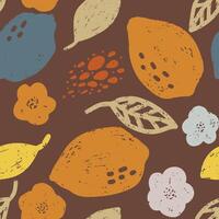 a pattern with oranges and leaves on it vector
