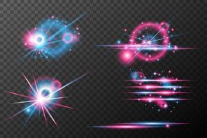 set of glowing light effects with stars and light rays vector