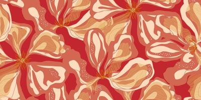 a red and orange floral pattern on a red background vector