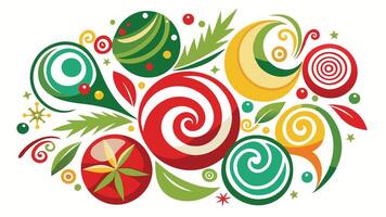Colorful holiday ornaments with swirls and patterns displayed together in a vibrant festive arrangement, perfect for adding cheer to any seasonal celebration vector