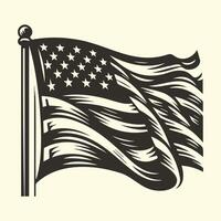 An american flag is shown in a black and white drawing vector