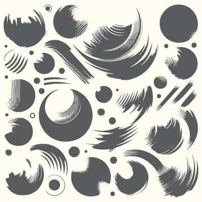 A set of black and white brush strokes on a white background