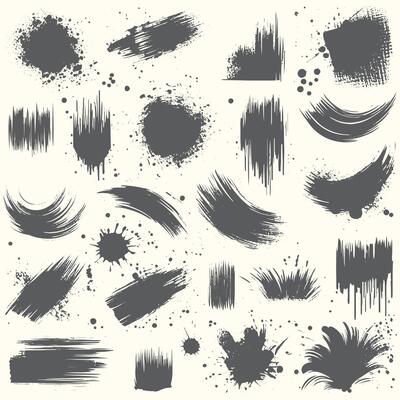Set of grunge paint splatters and brush strokes