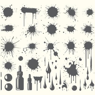 Set of ink splashes and paint splatters