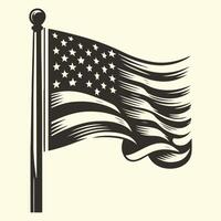 An american flag is shown in a black and white drawing vector