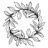 Black and white botanical hand drawn line illustration, contour leaves frame with a blank space. for nature inspired designs, invitations, borders, backgrounds in minimalistic elegant styles vector