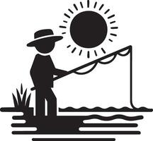Serene Fisherman Casting a Line at the Lake vector