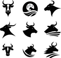 Stylized Black and White Cow Illustrations in a Grid vector