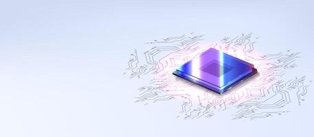 High-tech microchip surrounded by luminous circuitry on a sleek background, representing advanced technology concepts vector