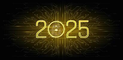 Futuristic digital representation of the year 2025 with circuit patterns and glowing elements illuminated in a dark background vector