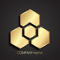 3d golden geometric hexagonal logo design vector
