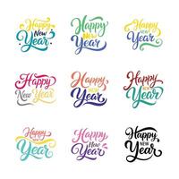 Colorful Happy New Year Typography Set Greeting Card and Invitation Designs for 2025 vector