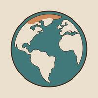 World Map Globe Icon with Continents in Earth Tone Colors and Circular Frame vector