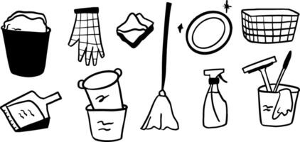 Simple Cleaning Tool Illustrations in Minimalist Style vector