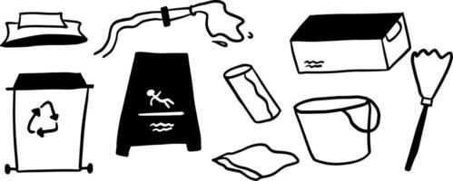Cleaning Essentials in Simple Doodle Style vector