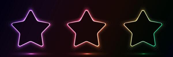 Glowing neon stars shape with lighting lines on black background vector
