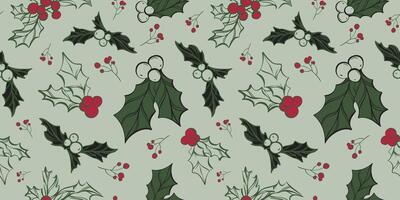 Seamless pattern with hand drawn christmas leaves and branches. Perfect for xmas or new year wallpaper, wrapping paper, web sites, background, social media, blog, presentation and greeting cards. vector