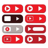 A set of red buttons with play and pause buttons vector