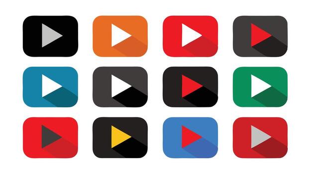 A set of colorful buttons with a play button vector