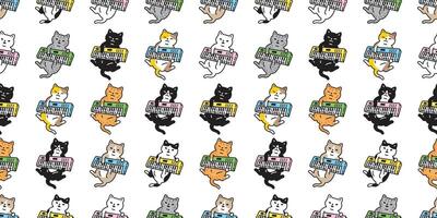 cat seamless pattern keyboard music turntable kitten neko calico munchkin pet cartoon doodle tile background gift wrapping paper repeat wallpaper illustration isolated design vector