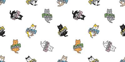 cat seamless pattern keyboard music turntable kitten neko footprint calico munchkin pet cartoon doodle tile background gift wrapping paper repeat wallpaper illustration isolated design vector