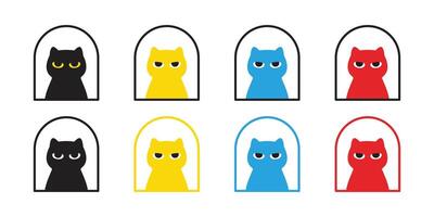 cat window kitten icon calico neko pet cartoon character munchkin illustration symbol clip art isolated design vector