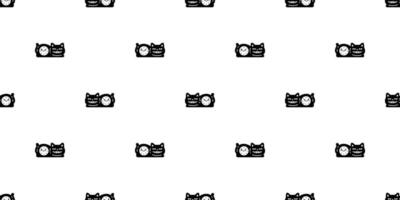 cat seamless pattern clock black kitten smile calico munchkin neko crouch pet cartoon doodle gift wrapping paper tile background repeat wallpaper illustration isolated design vector