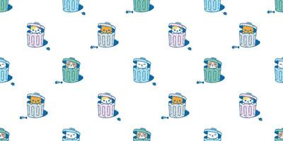 cat seamless pattern rubbish bin garbage trash can kitten calico munchkin neko pet cartoon doodle tile background gift wrapping paper repeat wallpaper illustration isolated design vector