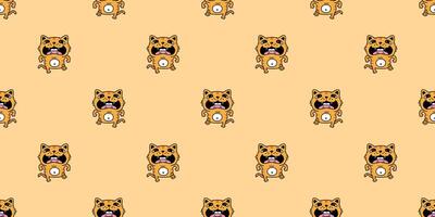 cat seamless pattern kitten running calico walking neko munchkin pet cartoon doodle tile background gift wrapping paper repeat wallpaper illustration isolated design vector
