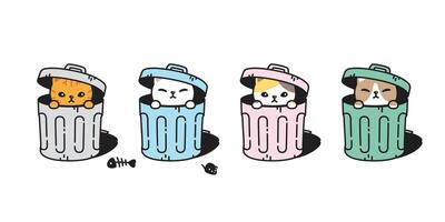 cat rubbish bin garbage trash can icon kitten calico neko pet cartoon character munchkin illustration symbol clip art isolated design vector
