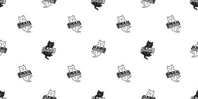 cat seamless pattern keyboard music turntable kitten neko footprint calico munchkin pet cartoon doodle gift wrapping paper tile background repeat wallpaper illustration isolated design vector