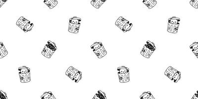 cat seamless pattern rubbish bin garbage trash can kitten calico munchkin neko pet cartoon doodle gift wrapping paper tile background repeat wallpaper illustration isolated design vector