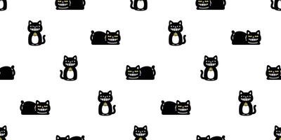 cat seamless pattern kitten smile face calico neko pet cartoon doodle gift wrapping paper tile background repeat wallpaper scarf isolated illustration black design vector