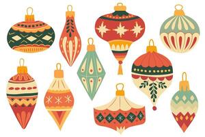 Set of vintage Christmas ornaments with retro patterns vector