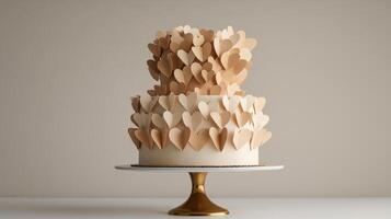 Elegant two tier cake decorated with heart shapes for a romantic celebration photo