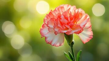 A beautifully blooming red and white flower at sunset in a vibrant garden setting photo