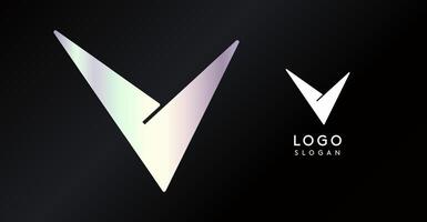 Geometric triangular V letter, abstract dynamic logo, modern holographic gradient monogram for gaming, technology, urban art, innovation, streetwear brand, sci-fi cybersport. illustration vector