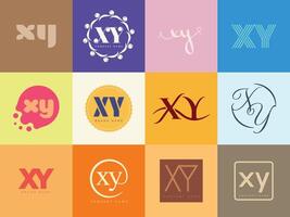 XY logo company template. Letter x and y logotype. Set different classic serif lettering and modern bold text with design elements. Initial font typography. vector
