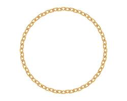 Realistic gold circle frame chain texture. Golden round chains link isolated on white background. Jewelry chainlet three dimensional design element. vector