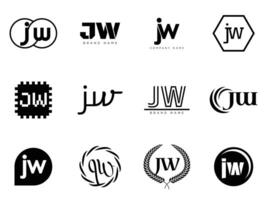 JW logo company template. Letter j and w logotype. Set different classic serif lettering and modern bold text with design elements. Initial font typography. vector