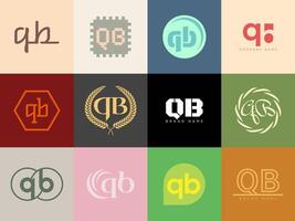 QB logo company template. Letter q and b logotype. Set different classic serif lettering and modern bold text with design elements. Initial font typography. vector
