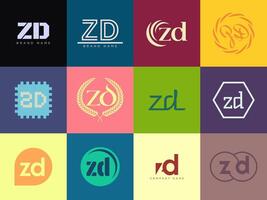 ZD logo company template. Letter z and d logotype. Set different classic serif lettering and modern bold text with design elements. Initial font typography. vector