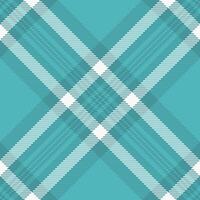 Decoration texture textile pattern, trousers seamless fabric plaid. Custom check tartan background in cyan and white colors. vector