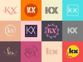 KX logo company template. Letter k and x logotype. Set different classic serif lettering and modern bold text with design elements. Initial font typography. vector