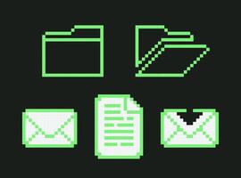 Retro Pixel Art Document and Mail Icons Y2k Set. vector