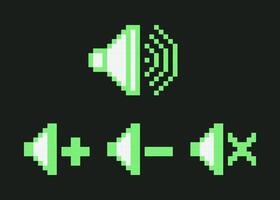 Green Pixel Art Sound Volume Control Icons Y2k Set vector
